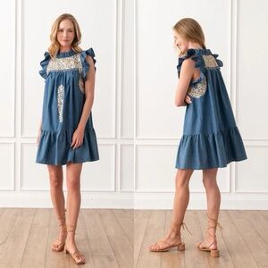 Mi Golondrina Olivia Dress Cattle Barons Rio Oro Chambray Denim Blue Large